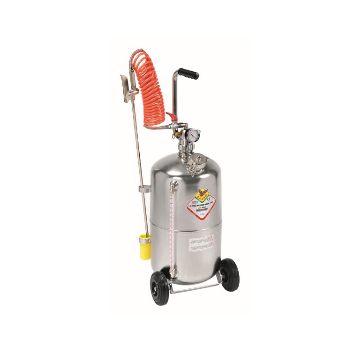 Raasm 23025 Wheel Mounted Pressure Sprayer 24 Litre, Aisi 304 Stainless Steel With Level Gauge