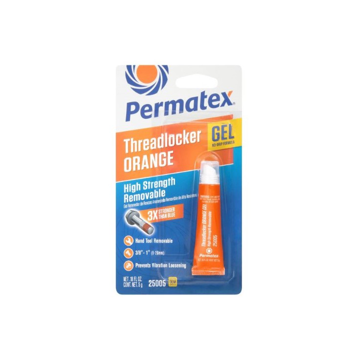 Permatex 25005 HIGH STRENGTH REMOVABLE THREADLOCKER ORANGE