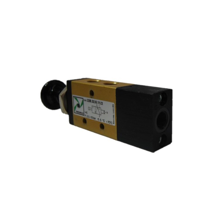 Pneumax 228.32.8.11/2 Mechanical Valve 1/8 Inch 3/2 Push Button Blk Pilot Return