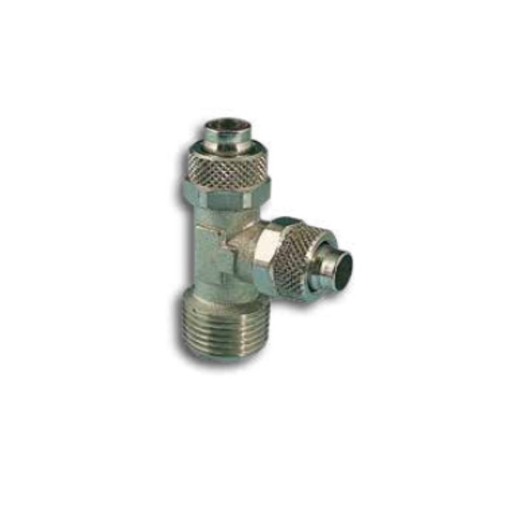 Pneumax 3080618 Male Run Tee Quick Connect Fitting - Tube To Male Thread - Nickel Plated Brass - 6 mm To 1/8"