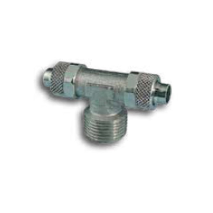 Pneumax 3070814 Male Branch Tee Quick Connect Fitting - Tube To Male Thread - Nickel Brass - 8 mm To 1/4"