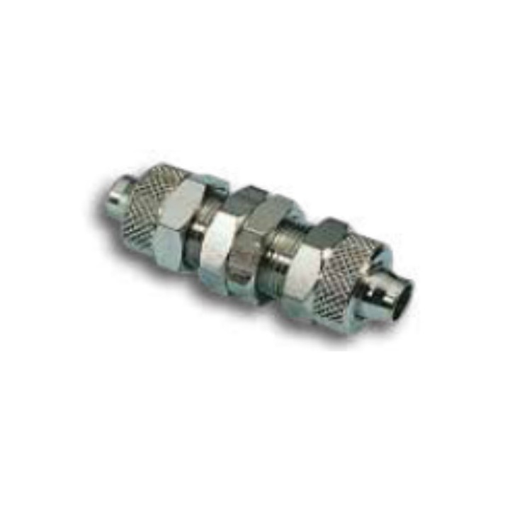 Pneumax 3040800 Bulkhead Quick Connect Fitting - Tube To Tube - Nickel Plated Brass - 8 mm To 8 mm
