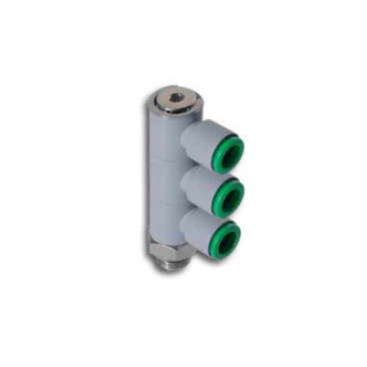 Pneumax T340818 Tripple Banjo Swivel - Tube To Male Thread - Technopolymer - 8 mm Tube To 1/8"
