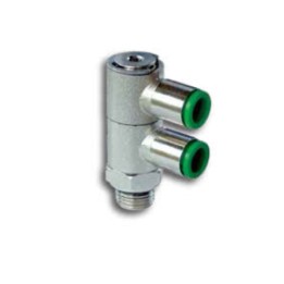 Pneumax 330818 Double Banjo Swivel Push In Fitting - Body Only - Brass - 8 mm Tube To 1/8"