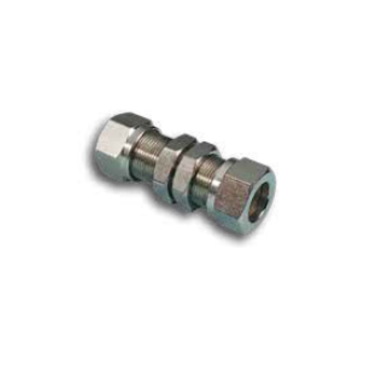 Pneumax 2040600 Bulkhead Compression Fitting - Tube To Tube - Nickel Plated Brass - 6 mm To 6 mm