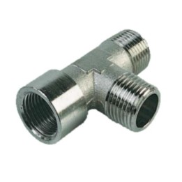 Pneumax 11814 Off-Set Tee Piece - Male Thread To Female Thread - Nickel Plated Brass - 1/4" To 1/4"