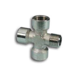 Pneumax 12012 Cross Piece - One Male Three Female - Nickel Plated Brass - 1/2"