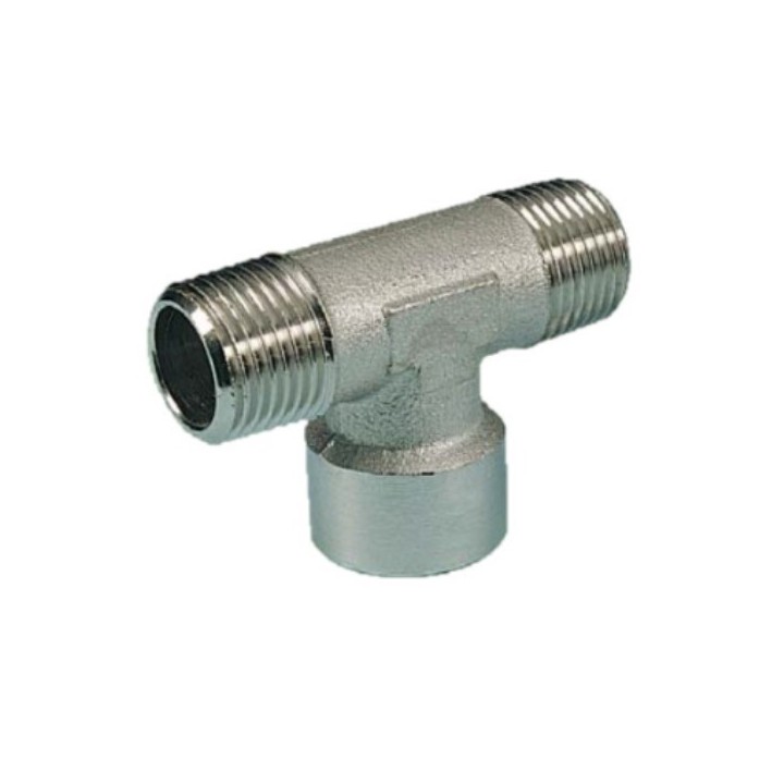 Pneumax 11714 Centre Female Tee - Male Thread To Female Thread - Nickel Plated Brass - 1/4" To 1/4"