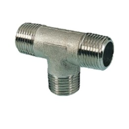 Pneumax 11618 Tee Piece - Male Thread To Male Thread - Nickel Plated Brass - 1/8" To 1/8"