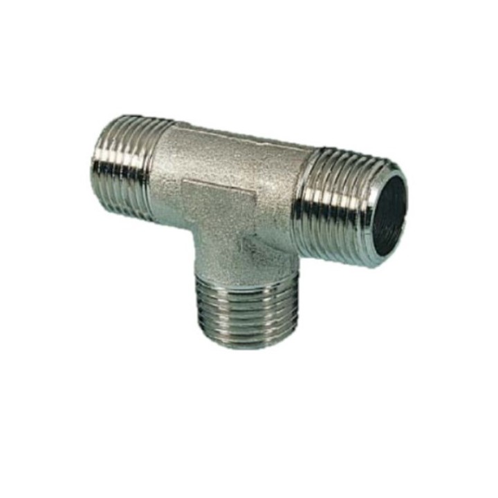 Pneumax 11618 Tee Piece - Male Thread To Male Thread - Nickel Plated Brass - 1/8" To 1/8"