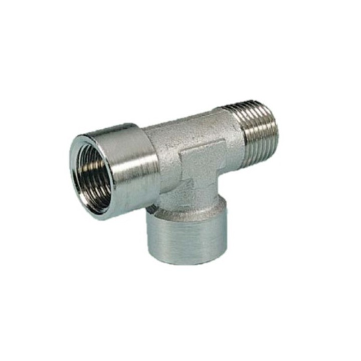 Pneumax 11312 Off-Set Male Tee Piece - Male Thread To Female Thread - Nickel Plated Brass - 1/2" To 1/2"