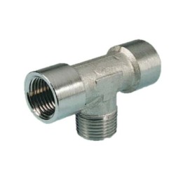 Pneumax 11214 Centre Male Tee Piece - Male Thread To Female Thread - Nickel Plated Brass - 1/4" To 1/4"