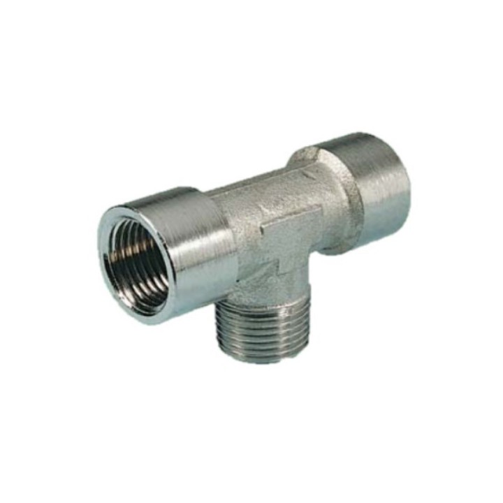 Pneumax 11214 Centre Male Tee Piece - Male Thread To Female Thread - Nickel Plated Brass - 1/4" To 1/4"