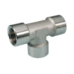 Pneumax 11101 Tee Piece - Female Thread To Female Thread - Nickel Plated Brass - 1 " To 1"