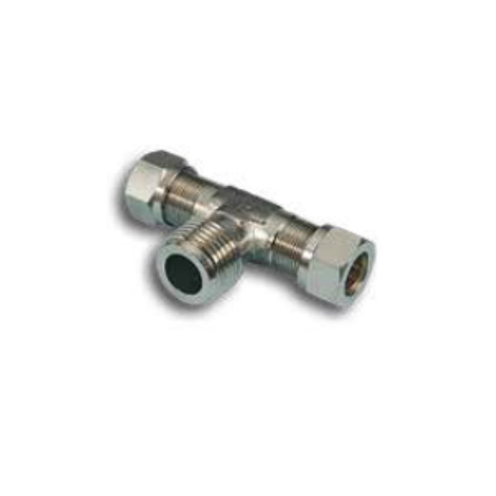 Pneumax 2070818 Male Branch Tee Compression Fitting - Tube To Tube - Nickel Plated Brass - 8 mm To 1/8"
