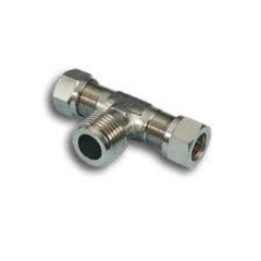 Pneumax 2070814 Male Branch Tee Compression Fitting - Tube To Tube - Nickel Plated Brass - 8 mm To 1/4"