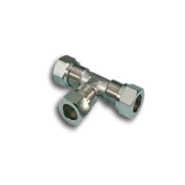 Pneumax 2091200 Tee Compression Fitting - Tube To Tube - Nickel Plated Brass - 12 mm To 12 mm