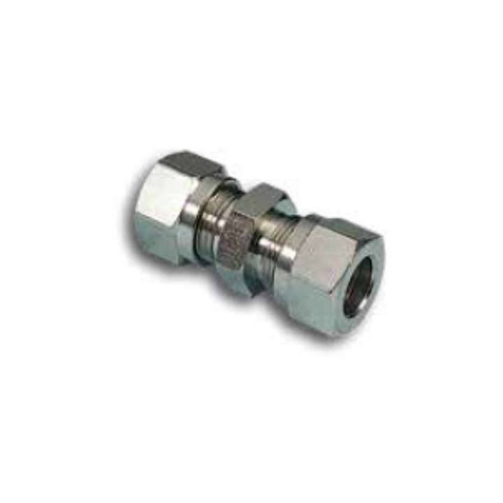 Pneumax 2031000 Straight Line Connector Compression Fitting - Tube To Tube - Nickel Plated Brass - 10 mm To 10 mm