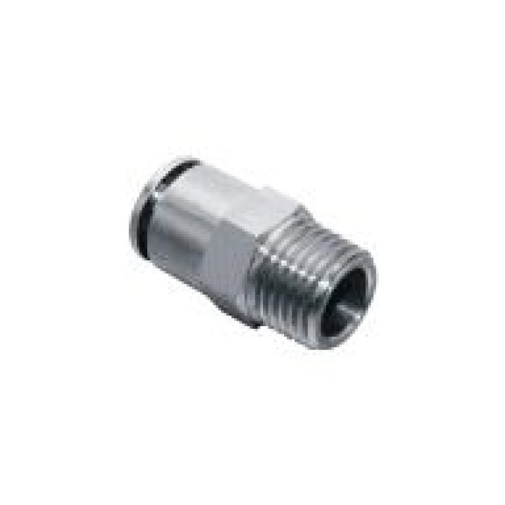 Isaiah IPCT06-02 Male Stud Push In Fitting - Tube To Male Thread - Nickel Plated Brass - 6 mm Tube To 1/4"