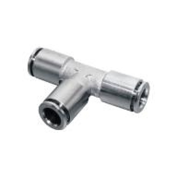 Isaiah IPET04 Tee Piece Push In Fitting - Tube To Tube - Nickel Plated Brass - 4 mm Tube 4 mm