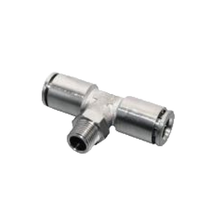 Isaiah IPBT10-04 Male Branch Tee Push In Fitting - Tube To Male Thread - Nickel Plated Brass - 10 mm Tube To 1/2"