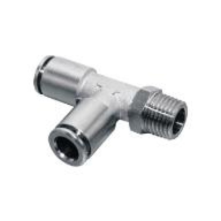 Isaiah IPDT08-03 Male Run Tee Push In Fitting - Tube To Male Thread - Nickel Plated Brass - 8 mm Tube To 3/8"