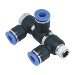 Isaiah IPHT08-03(3) Male Banjo Tripple Tee Push In Fitting - Tube To Male Thread - Technopolymer - 8 mm Tube To 3/8"