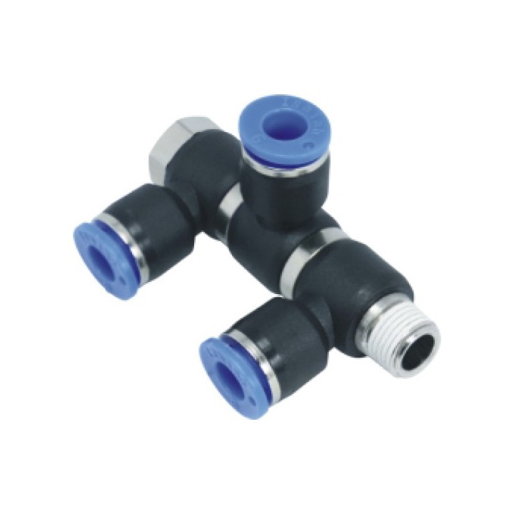 Isaiah IPHT08-03(3) Male Banjo Tripple Tee Push In Fitting - Tube To Male Thread - Technopolymer - 8 mm Tube To 3/8"