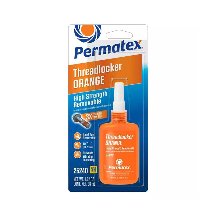 Permatex 25240 HIGH STRENGTH REMOVABLE THREADLOCKER ORANGE
