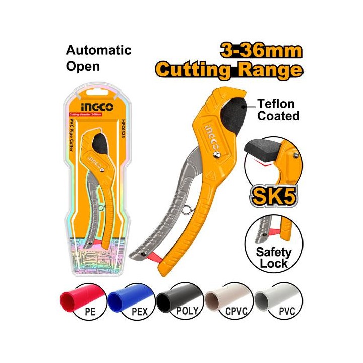INGCO HPC3135 PVC Pipe Cutter 210mm 3-36mm
