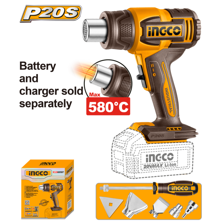 INGCO HGLI2008 HEAT GUN 20V PS+C/L + ACC 5P