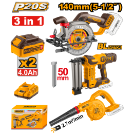 INGCO CKLI25032802 Blower/Nail Gun/Circular Saw c/w 2Batt+Charge 3PCE