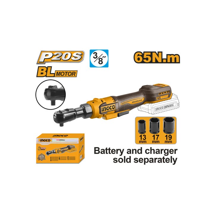 INGCO CDRLI206521 Ratchet Driver 3 Pieces 65NM 20V Power Share + Cordless