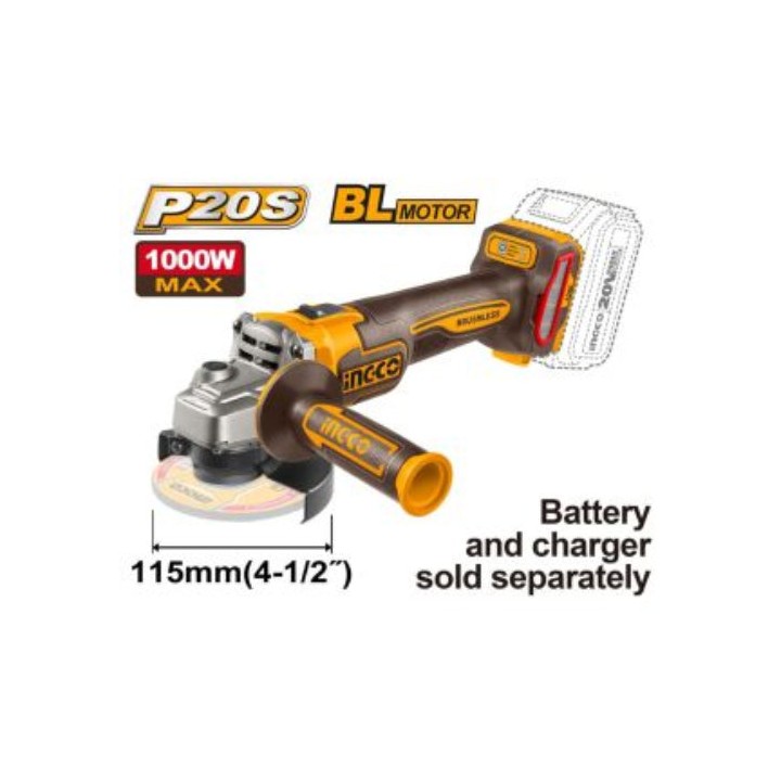 INGCO CAGLI27153 Angle Grinder 1000W 20V Power Share+Cordless B/L