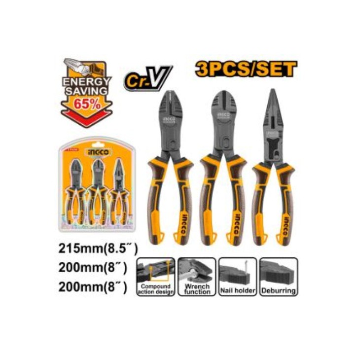 INGCO HKCPS5831 Plier Compound 3 PCS SET200MM CR V