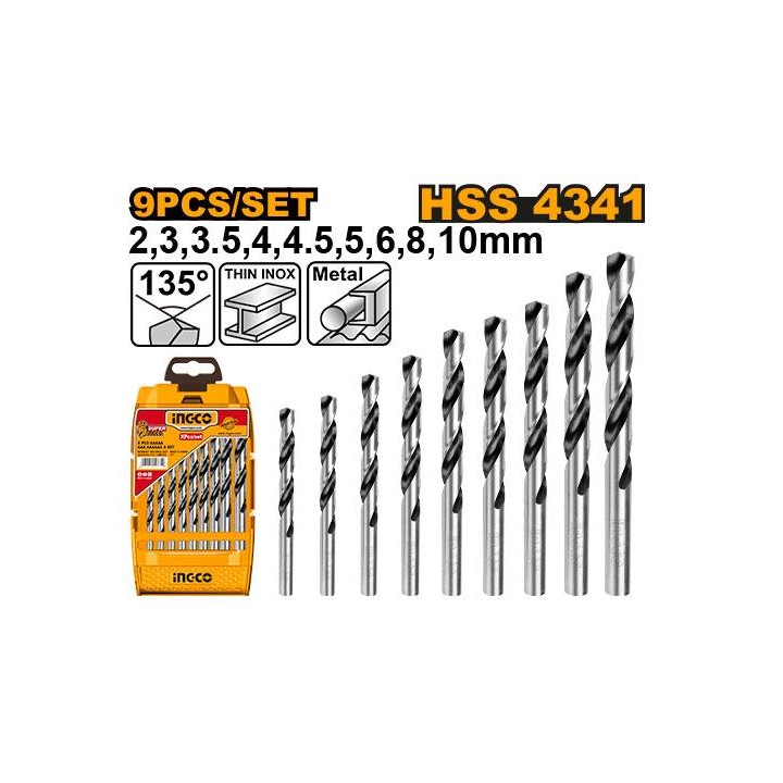 INGCO AKD1095 Drill Bit Set HSS 9PCS