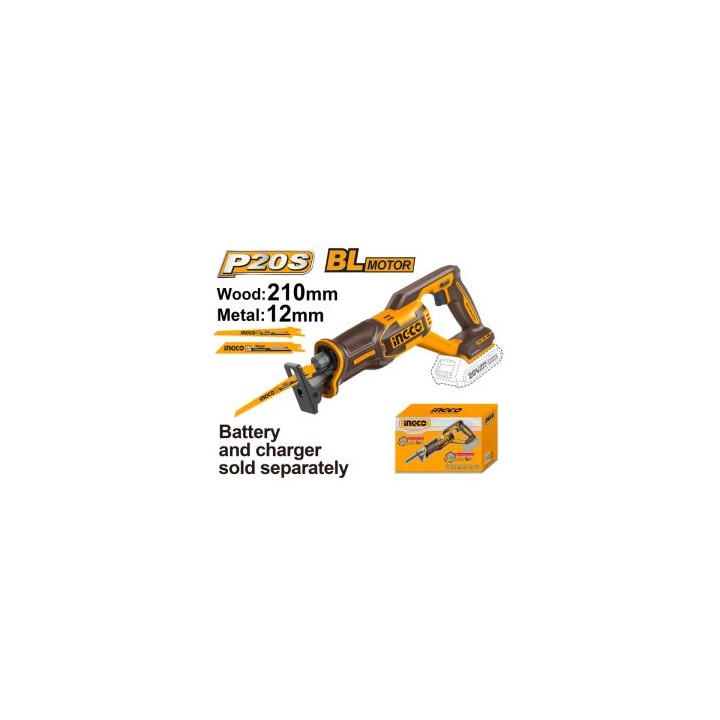 INGCO ST-SHO25-SKI-069 CRSLI2108 20V Cordless Reciprocating Saw Kit | Includes 2 Blades