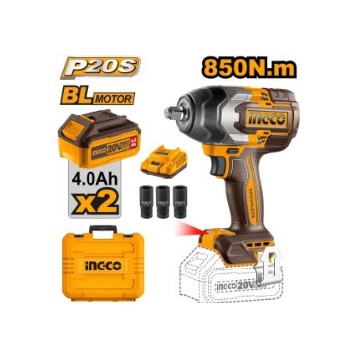 INGCO CIWLI2085 Impact Wrench 20V PS+C/L 850NM