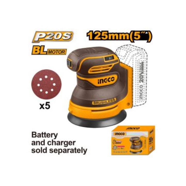INGCO CROSLI2002 Sander 20V PS+ C/L 125MM+ 5P