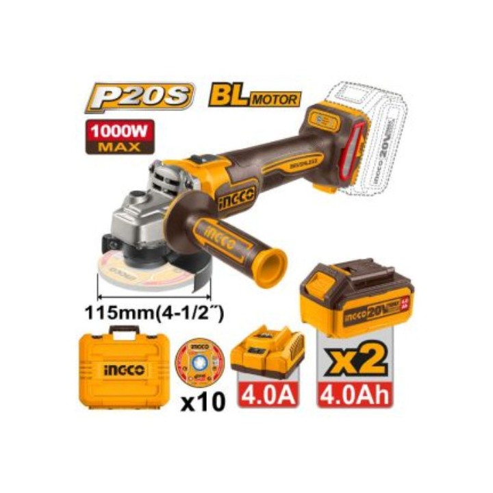 INGCO CAGLI271532 20V 115MM 1000W Grinder Kit