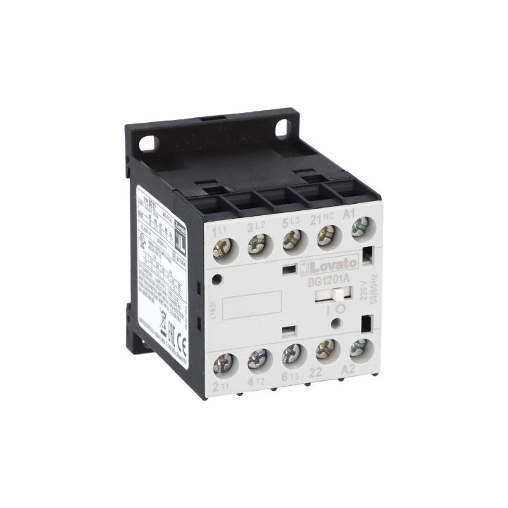 Lovato OMNI-LV-0000470 BG1201 12A 3Pole 5.5KW 1NC Miniature Contactor - Select Voltage / 400VAC