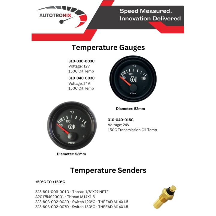 VDO Temperature Sender +50°c to +150°c Thread m14x1.5