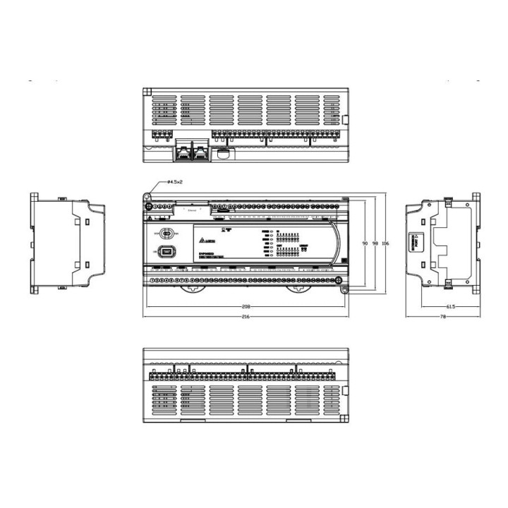Delta DVP36EX300T 16DI+16DO 2AI+2AO 230VAC PLC Transit (NPN)