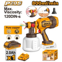 INGCO CSGLI20042 Spray Gun 20V PS+C/L + 5PCE Kit