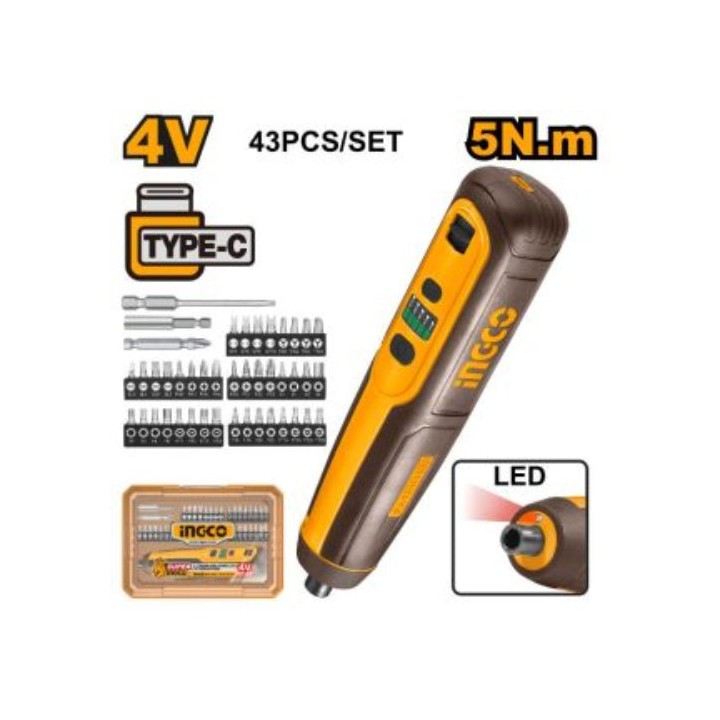 INGCO CSDLI04062 Screwdriver Cordless 20V PS+C/L + BITS