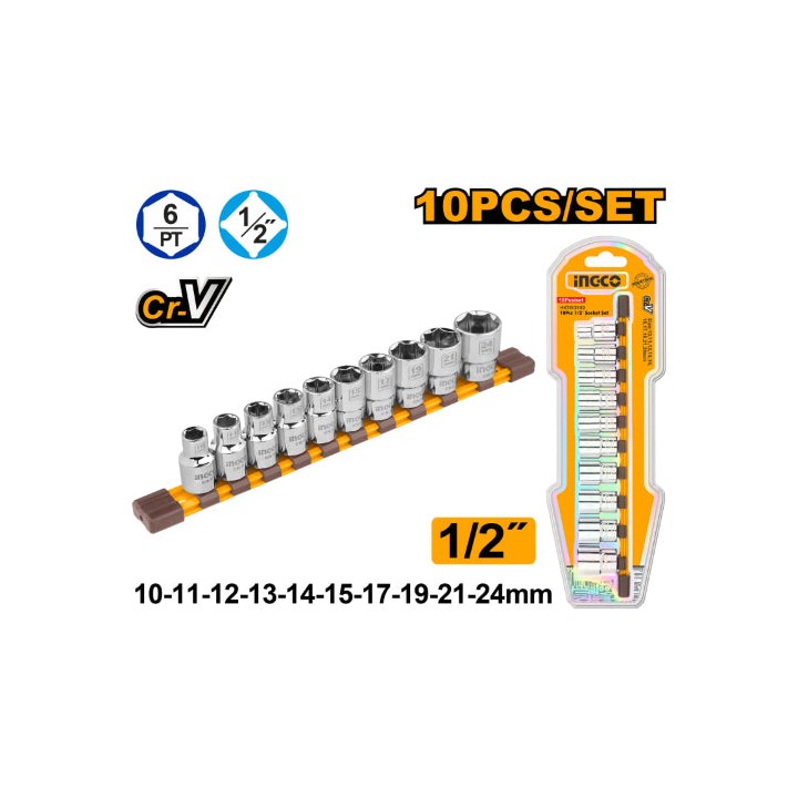 INGCO HKTS12103 Socket Set 1/2" 10 Pieces
