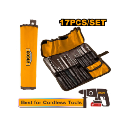 INGCO AKD91701 17 Piece SDS plus Hammer Drill Bits and Chisels Set with Canvas Bag