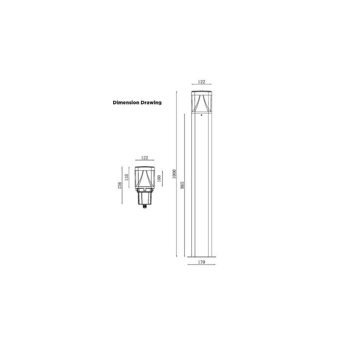 Pioled BE-PIO-0000076 LED Bollard 12W 4CCT IP65 Square Black FB002