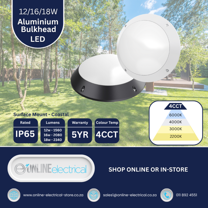 Pioled BE-PIO-0000110 LED Bulkhead 12/16/18W 4CCT IP65 - White