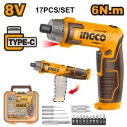 INGCO CSDLI08025 S/DRIVER CORDLESS 8V USB + BITS